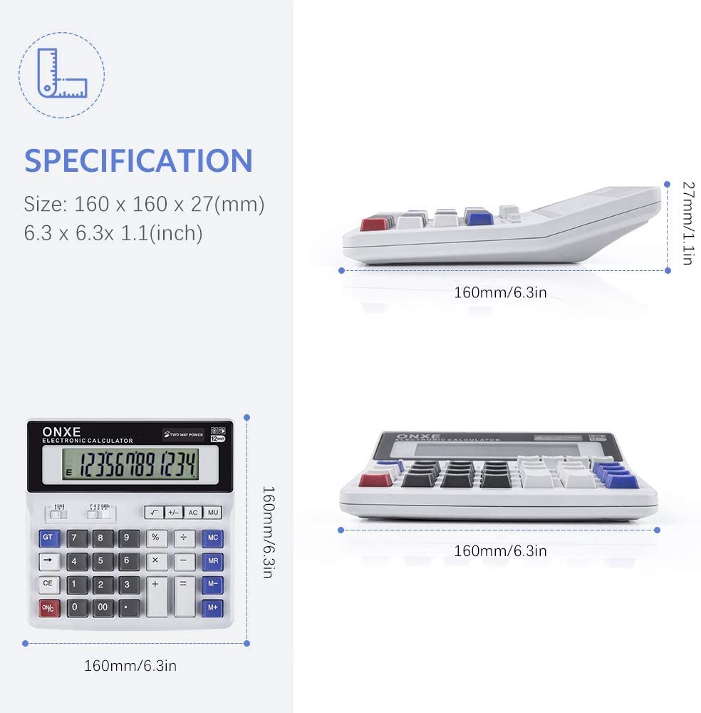 Calculator,12 Digit Extra Large LCD Display Office Desk Calculators, Two Way Power Battery and Solar,Big Button Standard Basic 4 Function Desktop Calculators for Office Financial Accounting Business