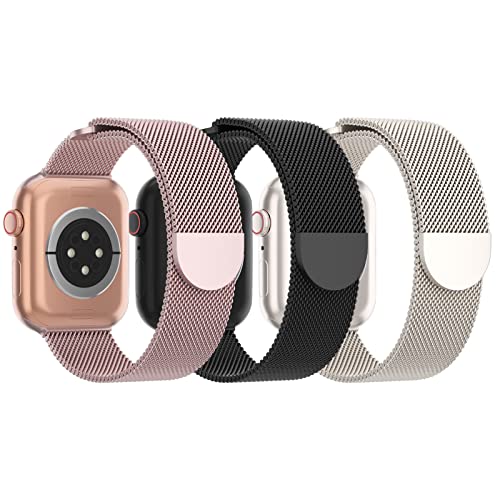 Steezrd 3 Pack Mesh Metal Bands Compatible with Apple Watch Band 38mm 40mm 41mm 42mm 44mm 45mm 49mm, Stainless Steel Magnetic Loop Strap for iWatch Ultra/2 Series 9/8/SE/7/6/5/4/3/2/1 Men Women
