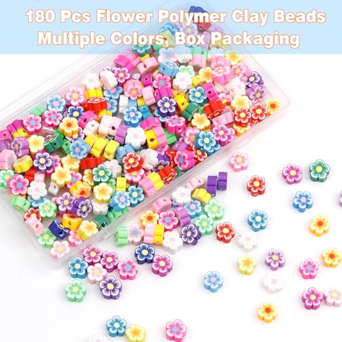 GMMA Flower Polymer Clay Beads Bracelet Making Cute Fun Spacer Beads for Jewelry Making, 180pcs Beads for Necklace Bracelets Earrings Key Chains Making DIY Accessories for Women