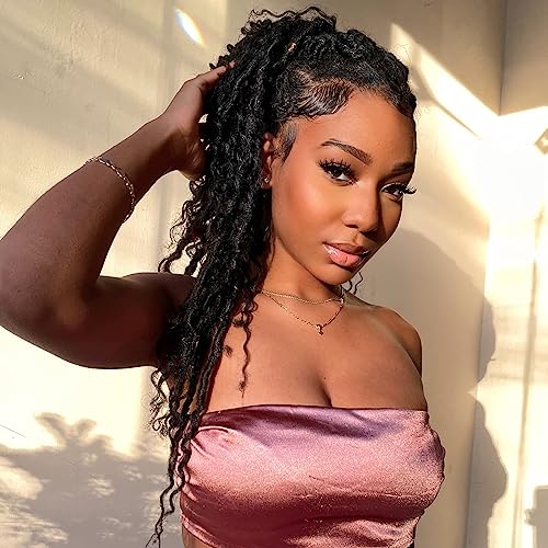 ToyoTress Boho Faux Locs Crochet Hair - 12 Inch 8 Packs Natural Black Bohemian Locs Crochet Hair With Curly Ends for Black Women, Short Pre-looped Synthetic Braiding Hair Extensions(12 Inch, 1B-8P)