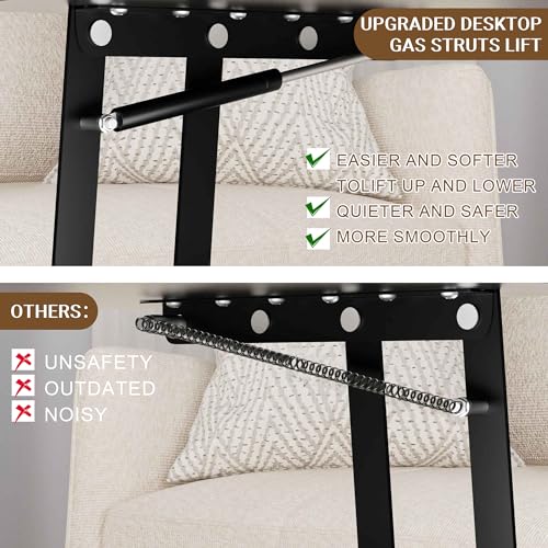 Shintenchi Coffee Table, Lift Top Coffee Table with Hidden Compartment, Rising Tabletop Dining Table, Lift Top Coffee Center Table for for Living Room, Office, Home (Ivory)