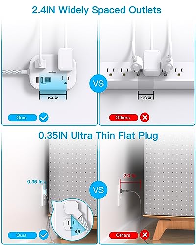 Cruise Ship Essentials, Travel Power Strip with USB C, Flat Plug Extension Cord with 3 Outlets 4 USB Ports(2 USB C), 5 ft Desk Wall Outlet Extender, Non Surge Protector for Cruise, Dorm Room, ETL(BK)