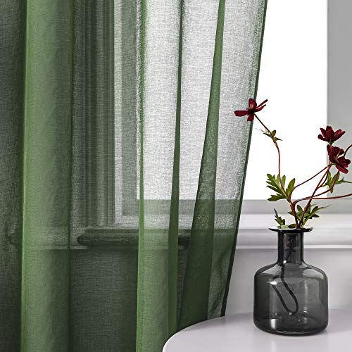 DUALIFE Sage Green Sheer Curtains 84 Inch Length for Bedroom & Living Room Rod Pocket Green Voile Window Curtain Panels for Kids Girls Room 2 Panels 52 x 84 Long
