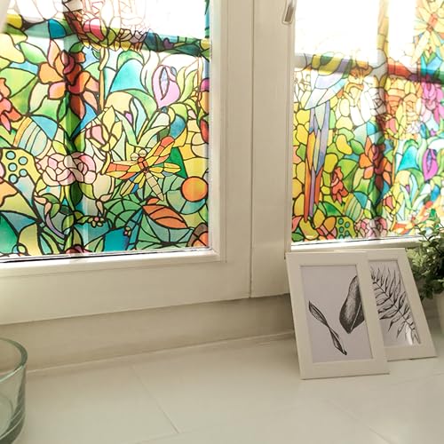 d-c-fix Window Privacy Film Tulia Stained Glass Static Cling Removable Two Way Day and Night Sun UV-Blocking Decorative Vinyl Covering for Home Door Bathroom Decal Sticker 26.5" x 59" (Pack of 2)