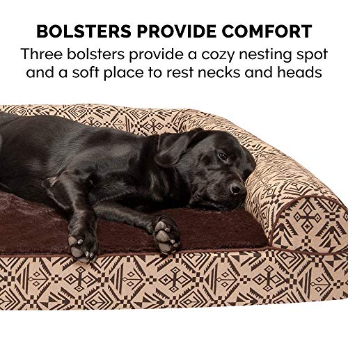 Furhaven Pillow Dog Bed for Large/Medium Dogs w/ Removable Bolsters & Washable Cover - Quilted Sofa - Toasted Brown, Large