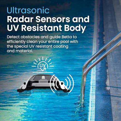 Betta SE Solar-Powered Robotic Automatic Pool Skimmer Cleaner with 30+ Hour Cleaning Battery, Pool Skimmer Anti-Stuck Foam Noodle, and Re-Engineered Twin SCT Motors (Blue)