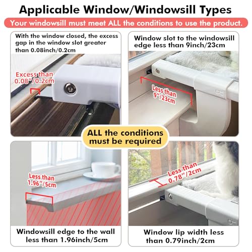 Zoratoo Window Sill Mount Cat Perch for Indoor Cats, One-Step Sliding Clamping Slot Adjustment Cat Hammock with Removable Two Fabrics Cover, No Suction Cups Cat Bed for Windowsill & Bedside (Medium)