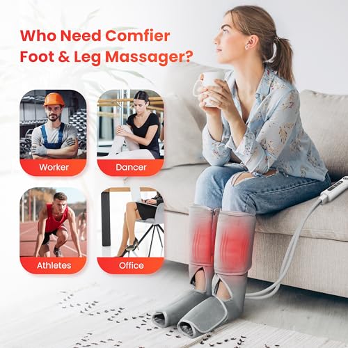 COMFIER Air Compression Leg Massager,Leg Massager for Circulation, Compression Massager Pain Relief,FSA HSA Eligible,Calf and Foot Massager with Heat,Leg Wraps,Gift for Men,Women