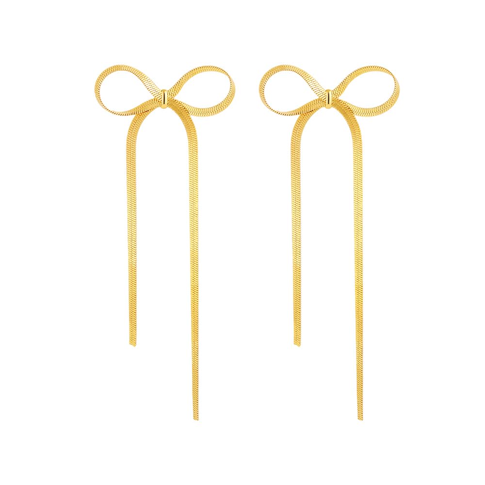 Long Chain Bow Dangle Drop Tassel Earrings for Women Statement Ribbon Fringe Waterfall Dangling Wedding Prom Fashion Jewelry Gift