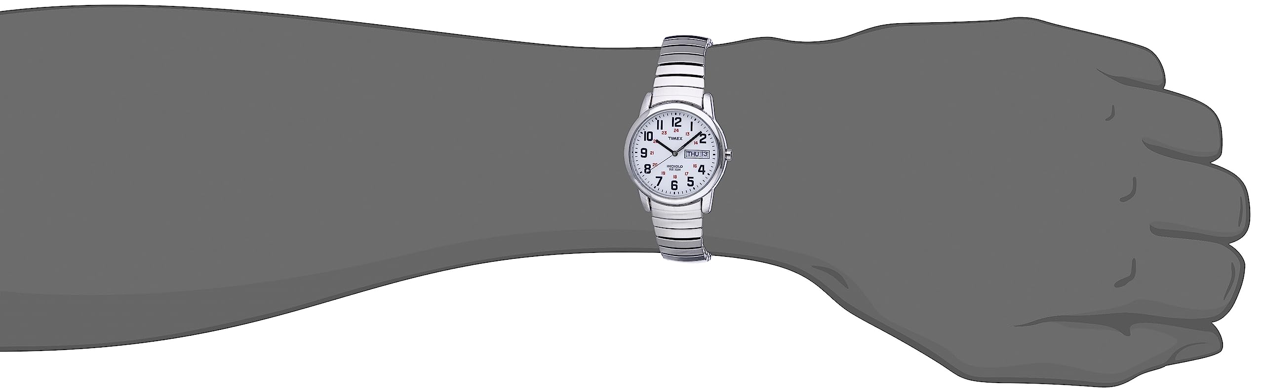 Timex Men's Easy Reader 35mm Day-Date Watch – Silver-Tone Case White Dial with Silver-Tone Expansion Band