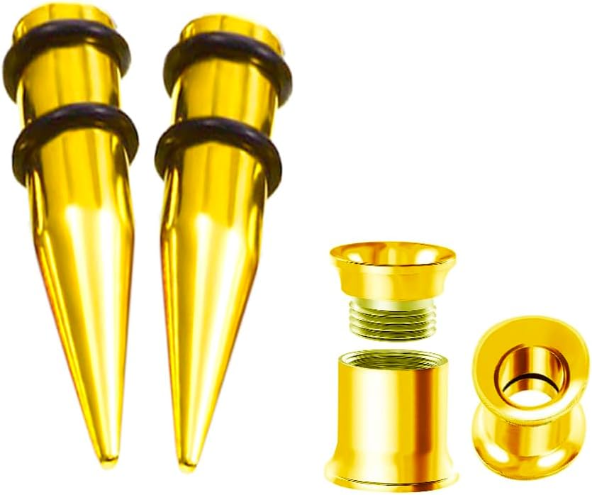 HEKEUOR 1G/7MM Screw Fit Ear Gauges Taper Plug Tunnel Stretching Body Piercing Jewelry for Women Men (Gold 1G/7MM)