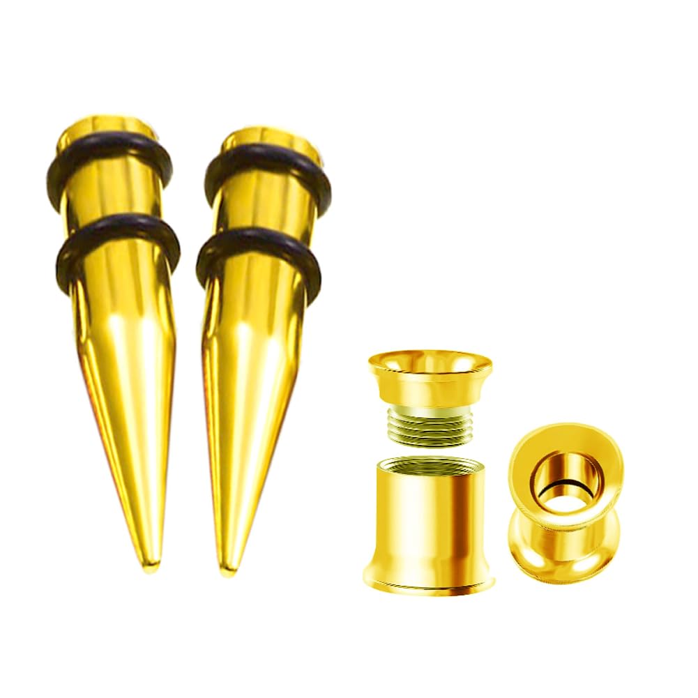 HEKEUOR 1G/7MM Screw Fit Ear Gauges Taper Plug Tunnel Stretching Body Piercing Jewelry for Women Men (Gold 1G/7MM)