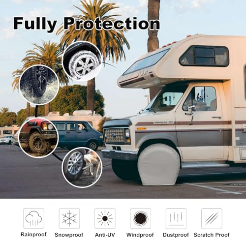 Explore Land Tire Covers 4 Pack - Tough Wheel Protector for Truck, SUV, Trailer, Camper, RV Universal Fits Tire Diameters 23-25.75 inches, Black