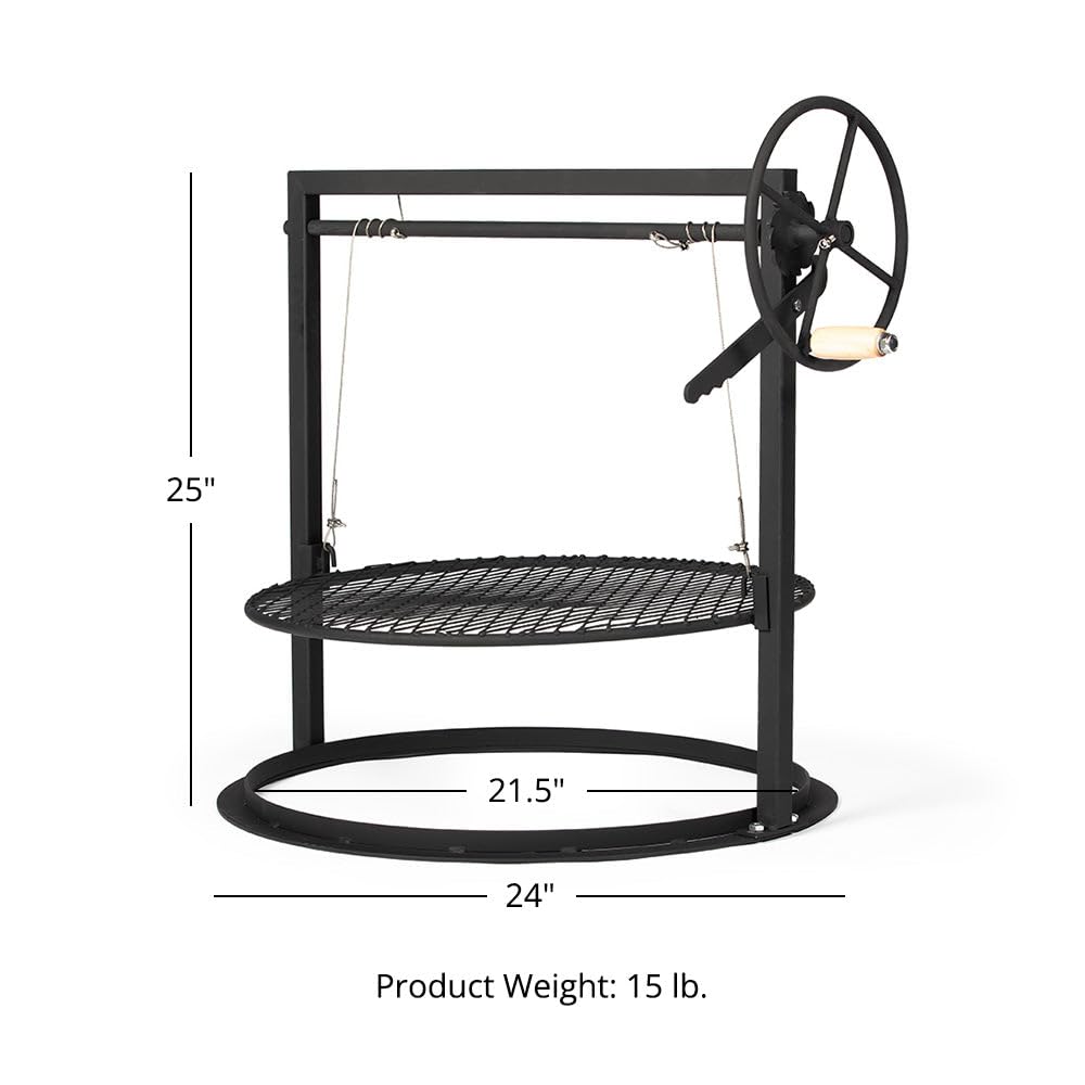 Ash & Ember Santa Maria Style Adjustable Cooking Grate Attachment, Fits 24" Kettle-Style Grills, Open Flame Campfire Cooking Grate, Outdoor Grill Cooking Accessories
