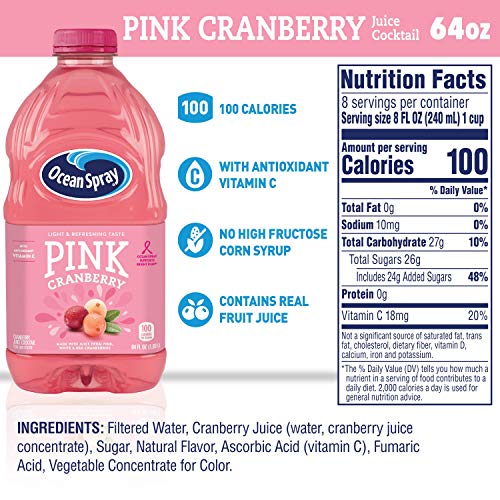 Ocean Spray® Pink Cranberry Juice Cocktail, 64 Fl Oz Bottle (Pack of 1)