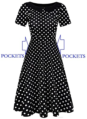 Peter Pan Collar Dresses for Womens Petite Summer Wear to Work Business Elegant Casual Vintage Church Dress with Pockets 978 Plaid Blue S