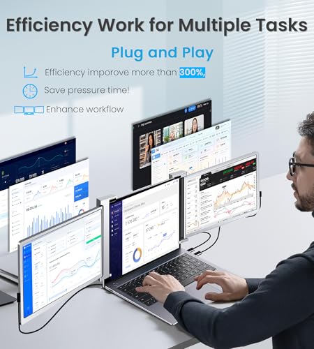 FQQ 14” Triple Laptop Screen Extender, 1920 * 1200P FHD IPS Portable Monitor for 15” - 17.3" Laptop, 16:10, Dual Monitor Display for Win/MAC (Not Suited to M1/M2/M3 Chips), HDMI/USB-C Plug & Play.