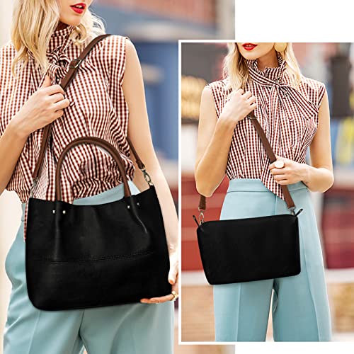 KITATU Handbags for Women Purses Vegan Leather Satchels Top-Handle Tote Shoulder Bags Designer Crossbody Bag Set 2pcs (Beige)