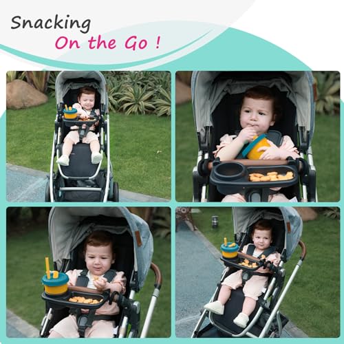 Universal Stroller Snack Tray, Cup Holder Tray with Silicone Flexible Arms Grip, Universal Stroller Snack Tray Attachment for Baby & Toddler, Stroller Accessories, Snacking On The Go, Dark Gray