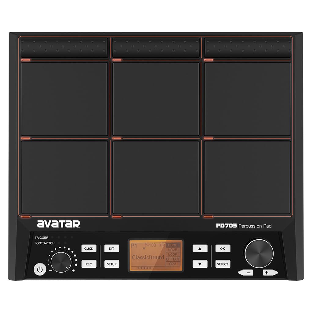 HXW PD705 Sample Pad for Sampling Sounds, Compact Multipad With 9 Velocity Sensitive Drum Pads, 592 Percussion Sounds, Support USB/MIDI In Out/AUX