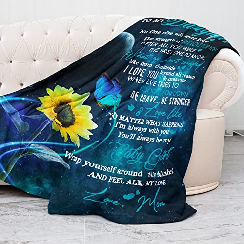 Gift for My Daughter Blanket from Mom as Birthday Present I Love You Letter to Her, Ultra-Soft Flannel Fleece Light Weight Bed Throw (50x40'', Daughter Gift)
