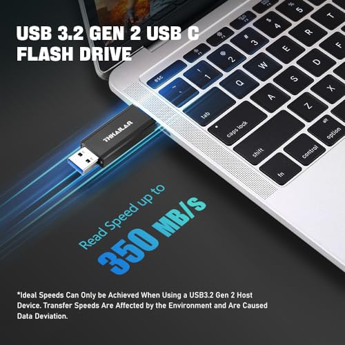 THKAILAR USB C 3.2 Gen 2 Flash Drive 128GB-High Speed Up to 350MB/s Read 2 in 1 USB Drive Data Storage, USB C Thumb Drive Compatible with Android Phone/PC/Mac/Laptop