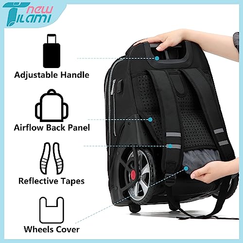 NEW TILAMI Rolling Backpack 19 inch Teens Rolling Backpack Cute Wheeled Computer Laptop Backpack Bookbag Roller Travel Bag College with Sneakers Bag, Yellow Graffit