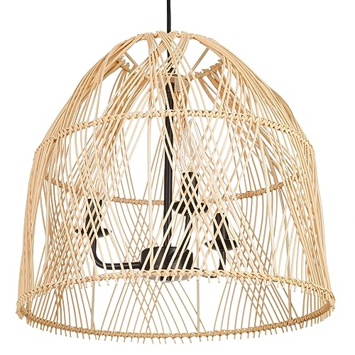 Rosient Farmhouse Rattan Pendant Light Fixture, 16 Inch Large Boho Handwoven Hanging Ceiling Mount Lamp Shade, 3-Light Rustic Wicker Chandelier for Kitchen Dining Living Room Bedroom Hallway Foyer