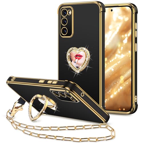 Miss Arts for Samsung Galaxy S20 FE Case, Galaxy S20 FE Phone Case with Ring Stand Heart, Women Girls Bling Luxury Cute Protective Cover for Samsung S20 FE, Black