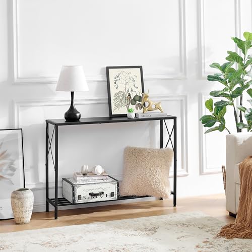 Tajsoon Console Table, 2-Tier Entryway Table,41.8”L Narrow Sofa Table with Shelves, Entrance Table for Hallway, Entryway, Living Room, Foyer, Corridor, Office, Black