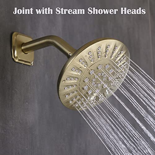 TRUSTMI Shower Arm with Flange, Angled 6-Inch Stainless Steel Replacement Pipe, Wall Mounted Tube for Bathroom Shower Head, Brushed Gold