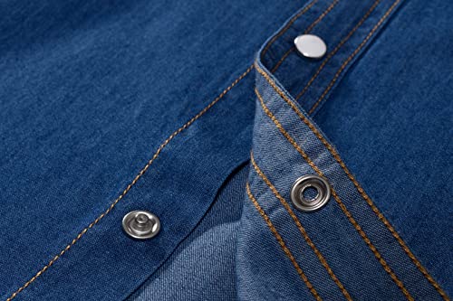 SEVEN EAGLE Men's Long Sleeve Double Pocket Snap Demin Shirt (Small, Blue)