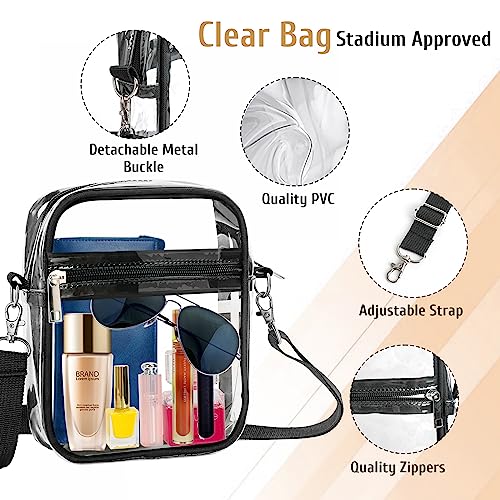 LWWTBS Clear Crossbody Purse Bag Stadium Approved Clear Purse for Work Concert Sports Adjustable Strap Clear Concert Bag for Women (Small-Black)