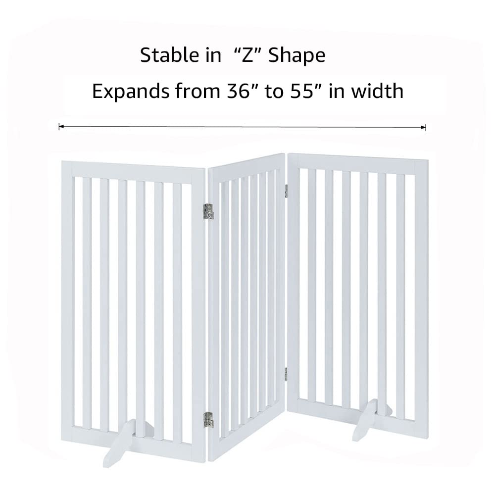 unipaws 36”H Free Standing Pet Gate for Dog Cat, Tall Wooden Dog Gates for Doorway, Stairs, Foldable Pet Fence for The House, Expandable Dog Barrier, Indoor Use, White