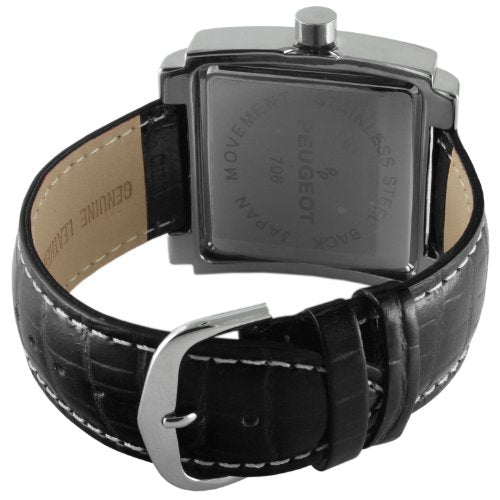 Peugeot Women's Big Face Square Boyfriend Watch with Black Leather Band 706bk