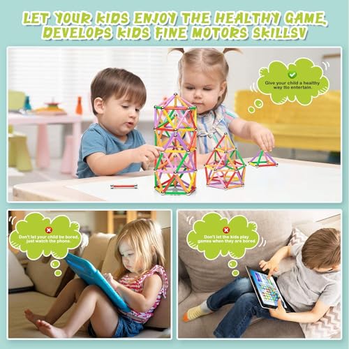 Funifinds 220PCS Magnetic Building Sticks Blocks, Magnet Educational Toys Magnetic Sticks Stacking Toys STEM Set, Non-Toxic Building Toy 3D Puzzle with Storage Bag