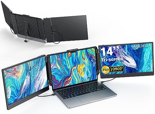 APILDELLA 14'' 1080P Portable Dual Monitor Extender for Laptops - USB C and HDMI, Plug-Play for Dual Display on Mac and Windows, Fits 13''-17.3'' Laptops