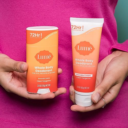 Lume Whole Body Deodorant - Invisible Cream Tube and Solid Stick - 72 Hour Odor Control - Aluminum Free, Baking Soda Free, Skin Loving - 3.0 Ounce Tube and 2.6 Ounce Solid Stick Bundle (Fresh Alpine)