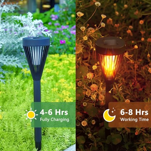 EXCMARK 2 Pack Solar Lights Outdoor Mini with Flickering Flame Torch Lights for Outside Garden Yard Lawn Patio Pathway Decor.