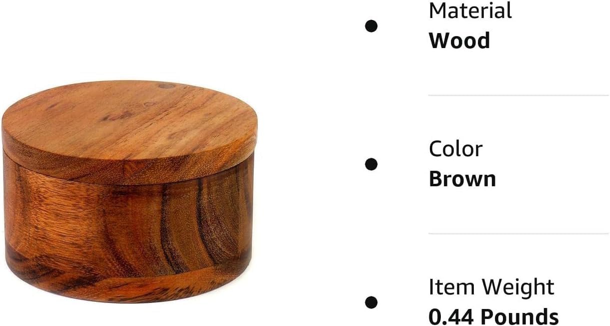 Kaizen Casa Acacia Wood Salt or Spice Box with Swivel Cover perfect for keeping table salt, gourmet salts, herbs or favorite seasonings, close at hand on your countertop.