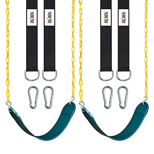 2 Pack Swings Seats Heavy Duty with 66" Chain Plastic Coated, Playground Swing Set Accessories Replacement with Snap Hooks and Hanging Strap