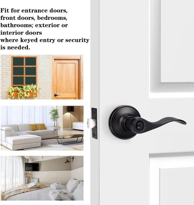 Probrico (2 Pack Entrance Lever Door Handle Oil Rubbed Bronze, Entry Levers Combo Pack, Keyed Alike Door Locks Lockset Contemporary Style, Contractor Pack