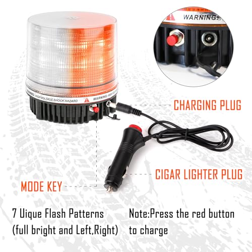 LE-JX Amber/White Wireless Rotating Beacon Orange Battery Led Strobe Warning Light Roof Top Plow Hazard Flash Emergency Lights 12V with Magnetic Base Mount and Rechargeable Plug(Yellow/White, 18 LED)
