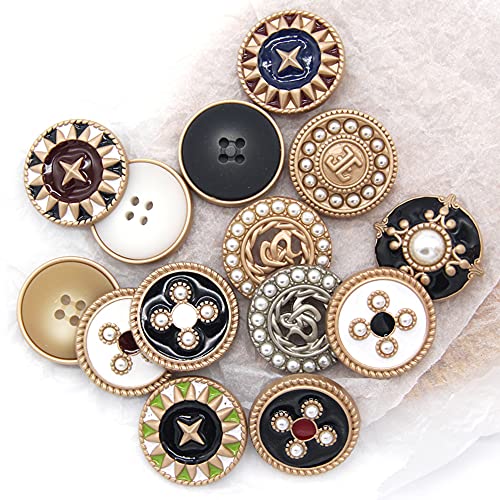 5 PCS Gold Metal Round Pearl Buttons for Clothing Women Coat Garment Buttons for Handmade Sewing Crafts (#10, 15mm)