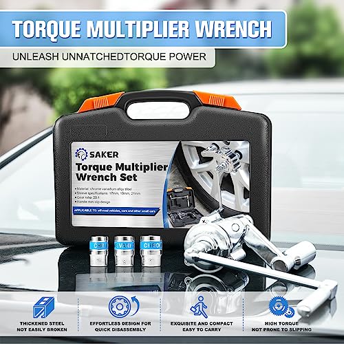 Saker Torque Multiplier Wrench Set-Heavy Duty Labor-Saving Nut Disassembly Tool with 11/16" 3/4”13/16", 17mm/19mm/21mm Sockets Perfect for Loosening Car Tire Lug Nuts