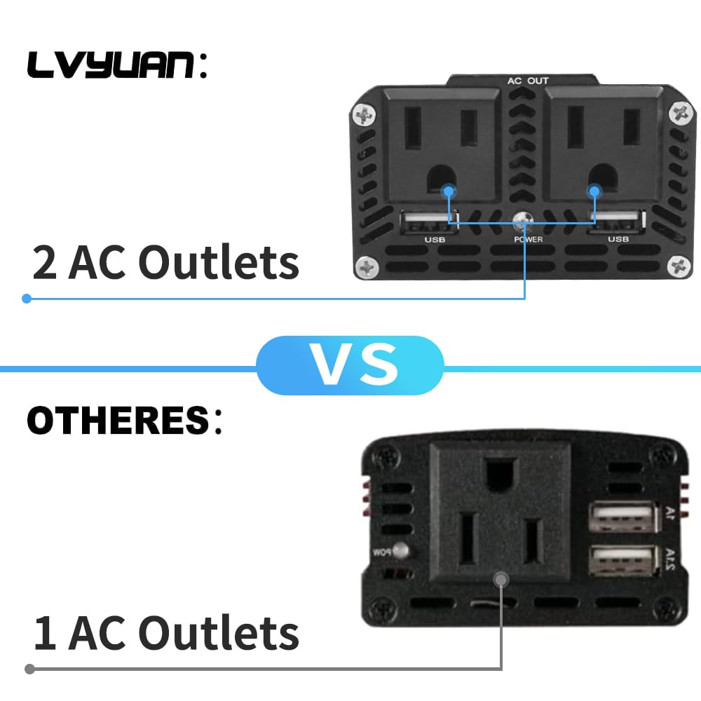 LVYUAN 500W Power Inverter for Vehicles DC 12V to 110V AC Car Plug Adapter Outlet Converter with 3.1A Dual USB Car Charger for Laptop Computer Black