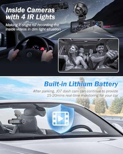 3 Channel 2.5K Dash Cam, 1440P Dash Cam Front and Rear Inside, Dash Camera for Cars, Triple Car Camera with 32GB Card, G-Sensor, 24Hr Parking, 170°Wide Angle, Loop Recording, IR Night Vision, Blue