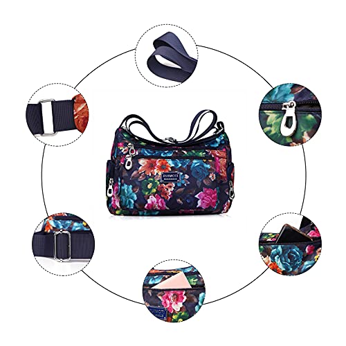 NOTAG Crossbody Bags for Women Nylon Shoulder Bag Floral Multi-Pocket Purses and Handbags (BH)
