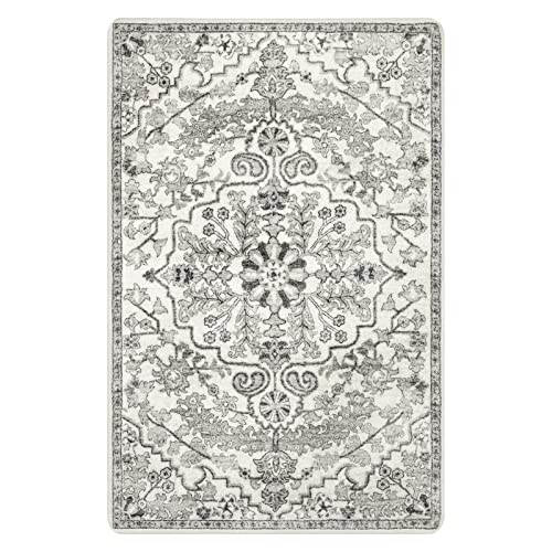 Lahome Bohemian Floral Medallion Area Rug - 4x6 Hot Pink Entryway Rug Soft Laundry Room Mat, Non-Slip Machine Washable Nursery Accent Carpet for Dorm Department Kitchen Office, Fuchsia/Multi