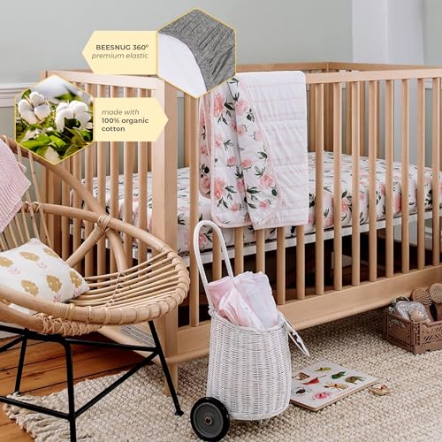 Burt's Bees Baby Print Fitted Crib Sheet Organic Cotton BEESNUG - Hello Moon! Prints, Fits Unisex Standard Bed and Toddler Mattress, Infant Essentials, 52 x 28 Inch 1-Pack